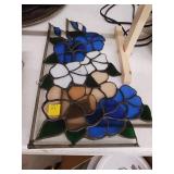 Stained Glass Panel With Blue Floral Design