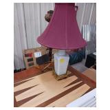 Stone Table Lamp with Red Fabric Shade