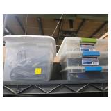 Cables and Adapters in Storage Bins on top shelf
