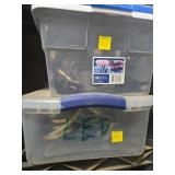 Two Plastic Bins With Mixed Electronics