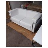 Modern White Leather Loveseat with Metal Frame