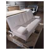 White Faux Leather Convertible Sofa