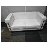 Modern White Leather Loveseat Sofa