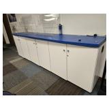 White Storage Cabinet With Blue Countertop