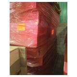 Pallet of Planter Boxes Wrapped in Red Plastic