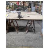 Tabletop With Saw Horses and Vice