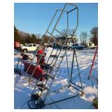 Metal Rolling Warehouse Steps With Handrails