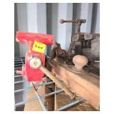 Red Metal Bench Vise with Mount