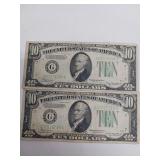 2 X BID 1934 $10 Federal Reserve Notes