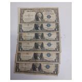 Six $1 Silver Certificate Notes