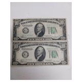 2 X BID 1934 Ten Dollar Bills