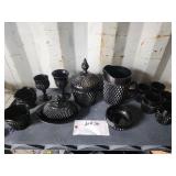 Black Glass Hobnail Tableware Set