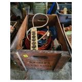 Wood Crate with Cables and Power Strip