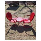 Red Metal Patio Bench Set