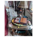 Glass-Top End Table With Contents