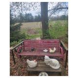 Outdoor Bench and Chicken Decor