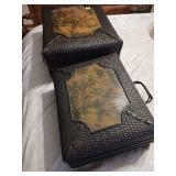 Two Wicker Cases with Decorative Panels