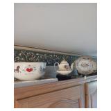 Ceramic Bowl, Teapot, and Plate Set