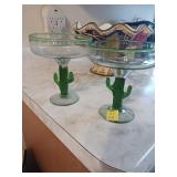 Two Cactus-Stem Margarita Glasses