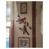 Framed Art and Metal Bird Decor