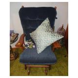Wooden Rocker Chair With Blue Cushion