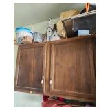 Miscellaneous items in cabinet an on top