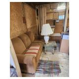 Brown Upholstered Sofa Set with Lamp