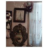 Framed Artwork, Mirror, and Mask
