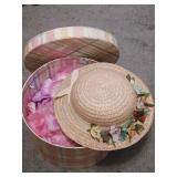 Straw Hat with Floral Decorations and Box