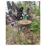 Butterfly and Birdbath on Stand