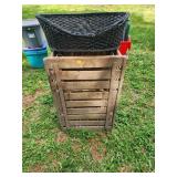 Wooden Crate with Black dog bed