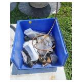 Blue Bin with Assorted Items
