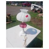 White and Pink Glass Table Lamp with Globe Shade