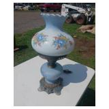Glass Table Lamp with Floral Motif and Metal Base