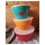 3 Hutzler Melamine Mixing Bowls W/Lids