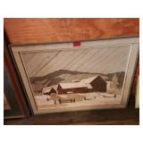 Wood Inlay Barn Landscape Wall Art