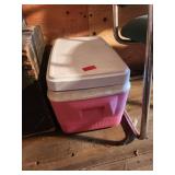 Pink and White Plastic Cooler with Lid