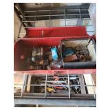 Red Metal Toolbox With Assorted Hardware