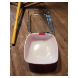 Pyrex Glass Baking Dish & Red Fire-King Bowl