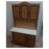 Tan Oak Hoosier Kitchen Cabinet with Enamel Top
