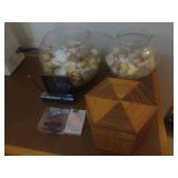 Table Lot: Shells, Box, Clock, Playing Cards