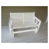 White Slat-Back Outdoor Glider Bench