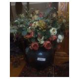 Large Black Ceramic Vase With Faux Flowers