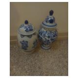 Pair Blue and White Ceramic Ginger Jars