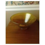 Amber Art Glass Bowl with Patterned Detail