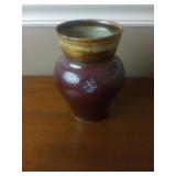 Glazed Ceramic Vase with Brown and Red Finish