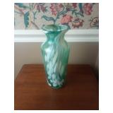 Green and White Swirled Glass Vase Dunlavy