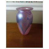 Eickholt Iridescent ArtGlass Vase w/Pulled Feather