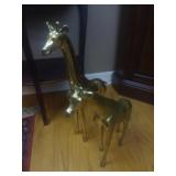 2 Large Brass Giraffe Sculptures