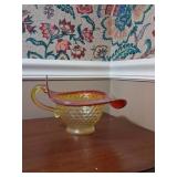 Amberina Hobnail Glass Punch Bowl With Handle